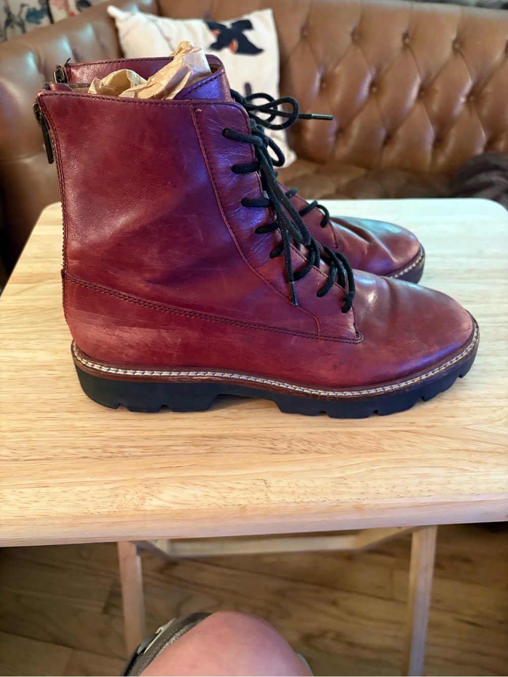Madewell City Walk Red Leather Lace-Up Boots /Zip-Up Boots. Size 7.5 - Picture 2 of 4